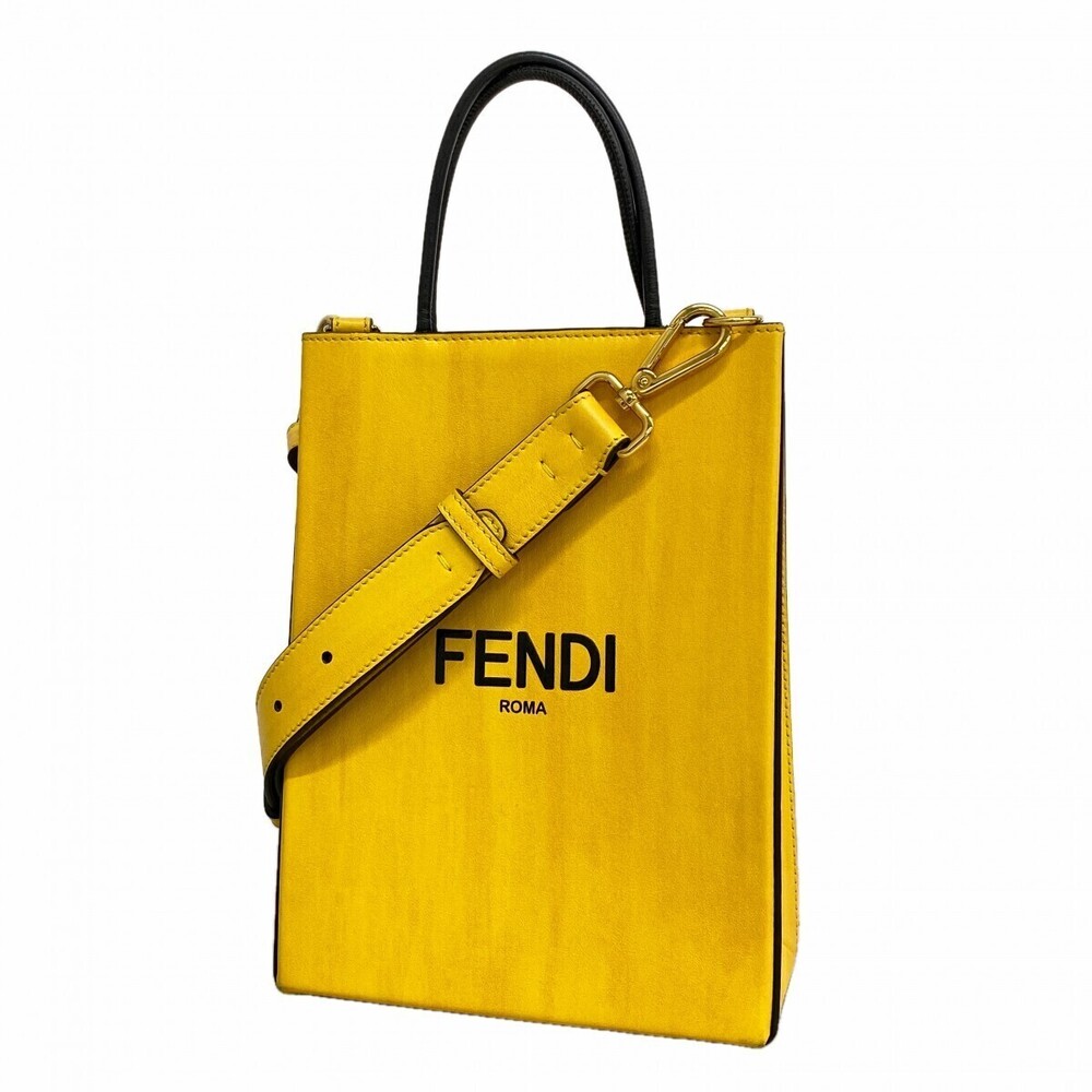 FENDI Hand bag Shopping Bag Leather Yellow Bag